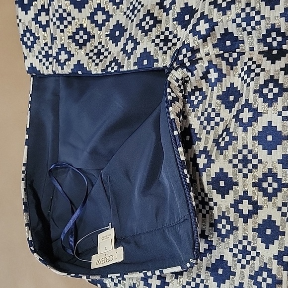 J. Crew Size 2 Blue, White, Metallic Taupe Geometric Pattern Pencil Skirt, EUC - Picture 9 of 11